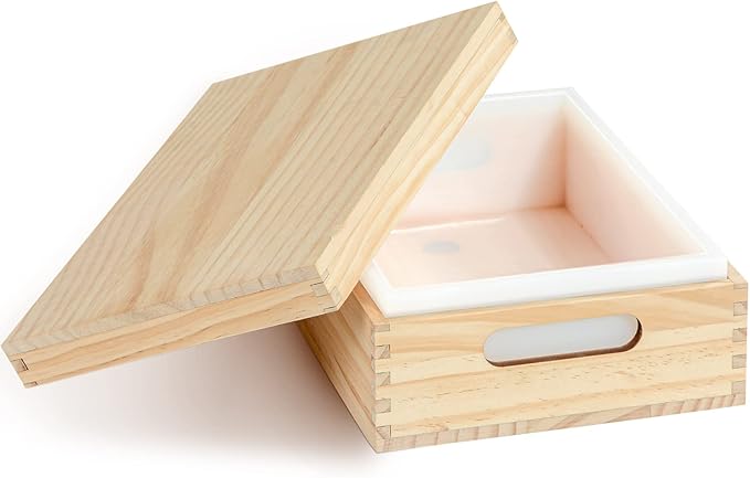Rectangle Soap Molds for Soap Making, 2.2L/77oz Silicone Soap Making Mold with Wooden Box and Lid for DIY Handmade Soap Making