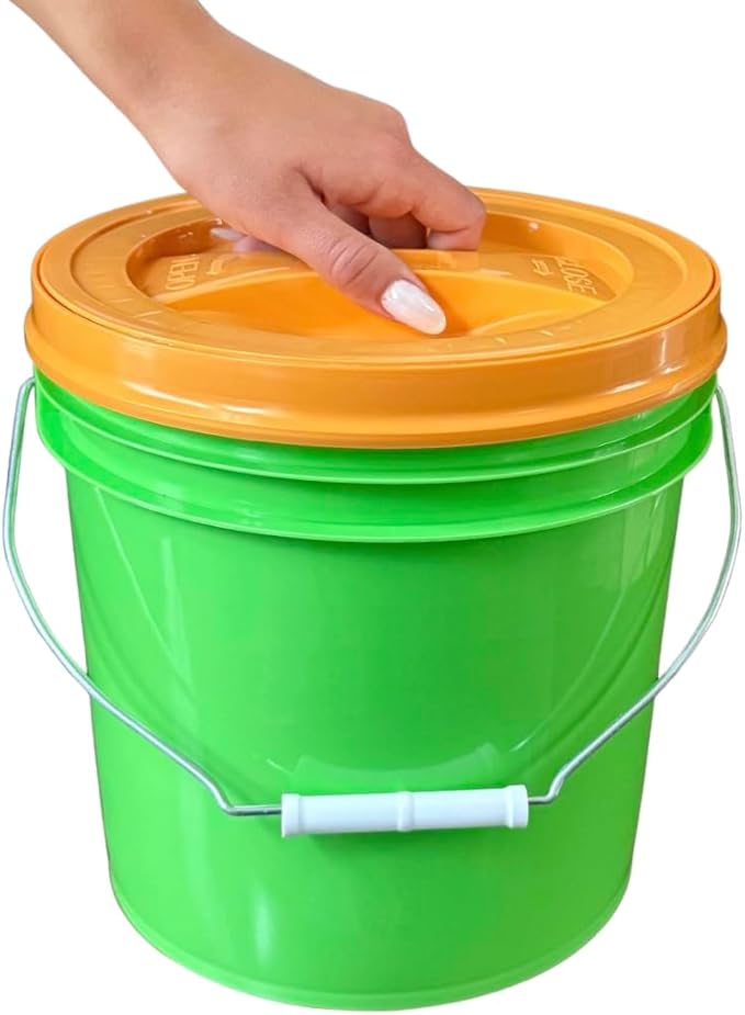 House Naturals 2 Gallon Food Grade - BPA Free Made in USA Buckets Lime Color pails with Screw On Gasket Lids (5, Lime - Orange lids)