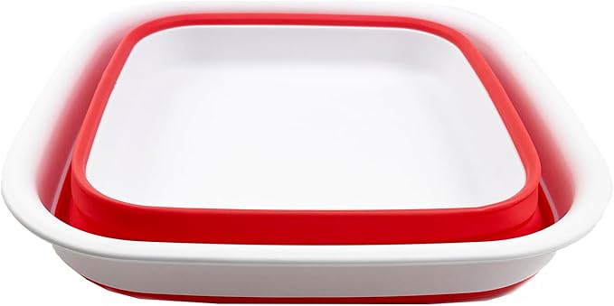 SAMMART 8L (2.1 Gallon) Collapsible Tub - Foldable Dish Tub - Portable Washing Basin - Space Saving Plastic Washtub (White/Coral Pink)