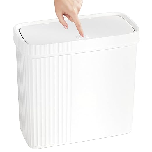 UUJOLY Small Bathroom Trash Can Wastebasket Plastic Garbage Can Container Basket Trash Bin for Kitchens Bathrooms, Laundry Room, Offices, Kids Rooms, Dorms, White, 3.2 Gallon