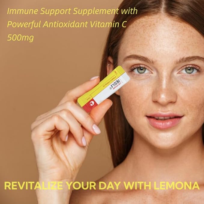 LEMONA Official Vitamin C Powder 500mg Korean Supplements Immune Support B6, B2, On-The-Go Packets Vitamin Healthy Living, Easy to Take Daily Energy Boost Korean Food Snacks Lemon (120Sticks)