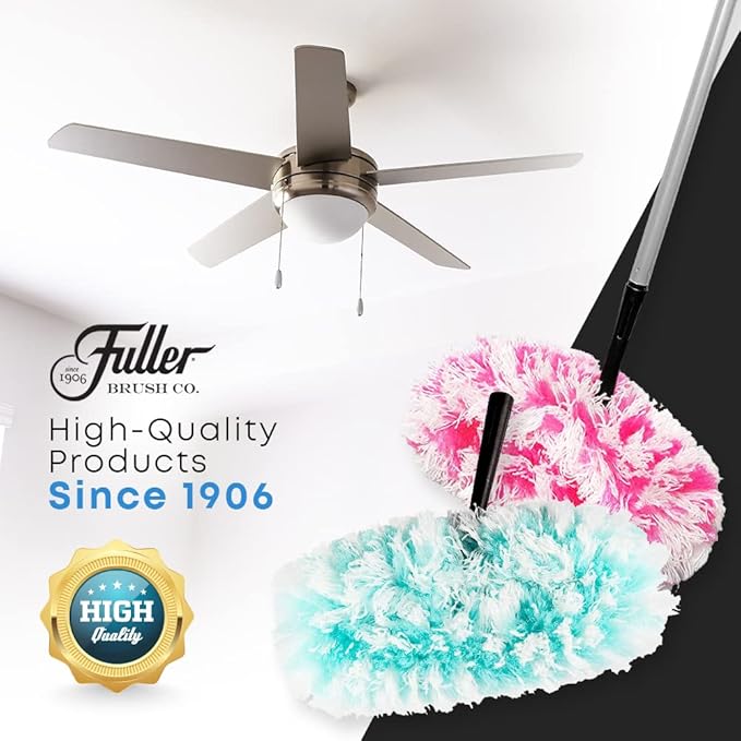 Fuller Brush Fuzzy Fan Duster – Dust & Clean Ceiling Fans, Walls, Woodwork – Polystatic & Microfiber Grabs & Holds Dust, Lint, Cobwebs & Dirt - Fan Duster with Handle (Pink)