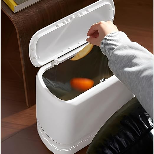 Sooyee Slim Bathroom Trash Can, 3.3 Gallon Trash Can with Press-Top Lid,Adsorption Garbage Can,Slim Wastebasket for Toilet, Office, Bedroom, White
