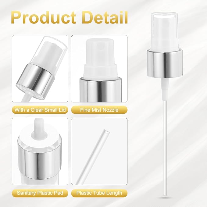uxcell 12 Pcs Silver White Spray Top, 20/410 Fine Mist Sprayer Reusable Replacement Spray Bottle Pump Plastic Top for Cosmetic Perfume and Body Sprays Bottle