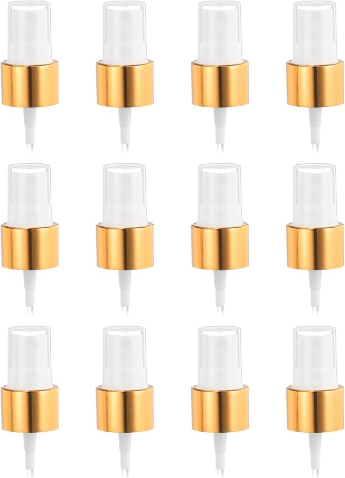 uxcell 12 Pcs Gold White Spray Top, 20/410 Fine Mist Sprayer Reusable Replacement Spray Bottle Pump Plastic Top for Cosmetic Perfume and Body Sprays Bottle