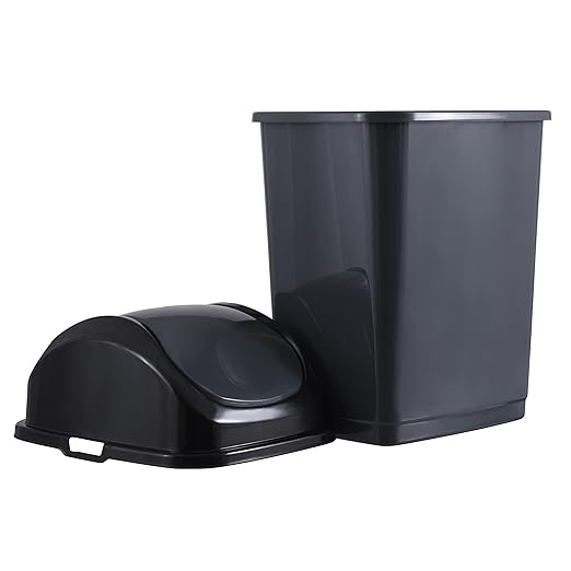 Superio Kitchen Trash Can with Swing Top Lid 9 Gallon Slim Waste Bin 37 Qt Sturdy Plastic Garbage Can Medium Recycling Bin for Office, Bathroom, Under Counter, Dorm, Bedroom (Dark Grey-2 Pack)