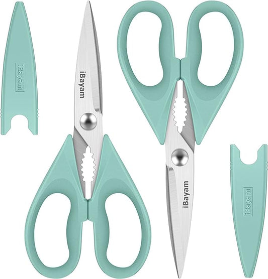 Kitchen Shears, iBayam Kitchen Scissors Heavy Duty Meat Scissors Poultry Shears, Dishwasher Safe Food Cooking Scissor All Purpose Stainless Steel Utility Scissor, 2-Pack (Aqua Sky)