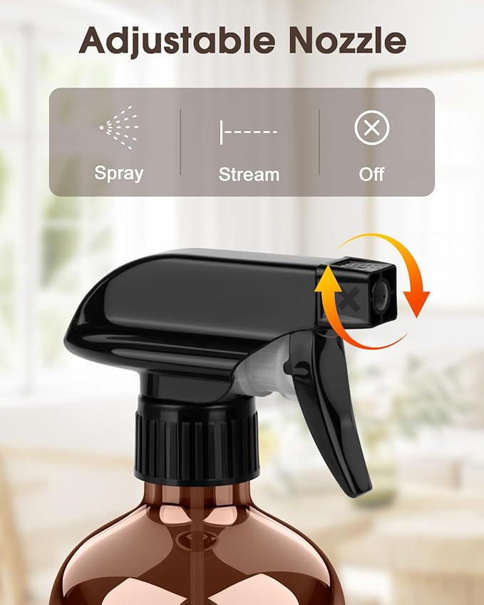 Glass Spray Bottle with Silicone Sleeve Protection, Amber Glass Spray Bottle Set for Window Cleaner Aromatherapy Facial Hydration Watering Flowers Hair Care 2 Pack/16 oz (Black & Brown)