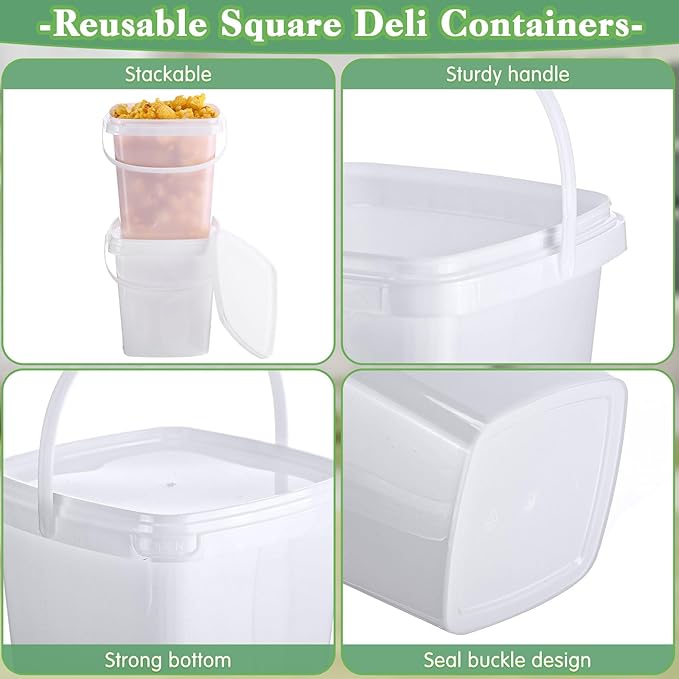 Mifoci 12 Pcs 2 Qt/ 67 Oz/ 2 L Plastic Food Containers, 0.5 Gallon Ice Cream Buckets with Lids and Handle Reusable Square Deli Containers Freezer and Microwave Safe for Kitchen Food Drinks Storage