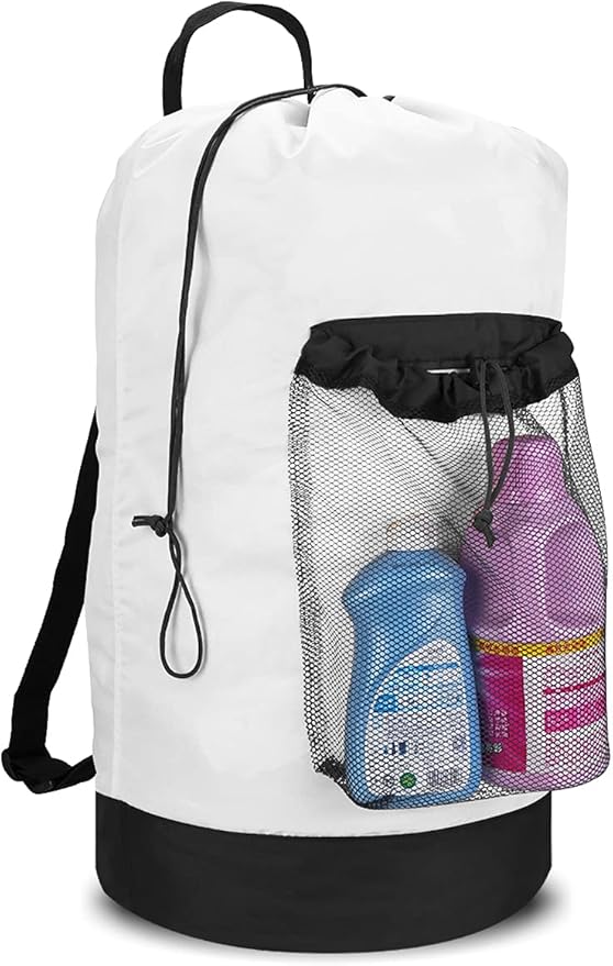 Dalykate Backpack Laundry Bag, Laundry Backpack with Shoulder Straps and Mesh Pocket Durable Nylon Clothes Hamper Bag with Drawstring Closure for College, Travel, Laundromat, Apartment
