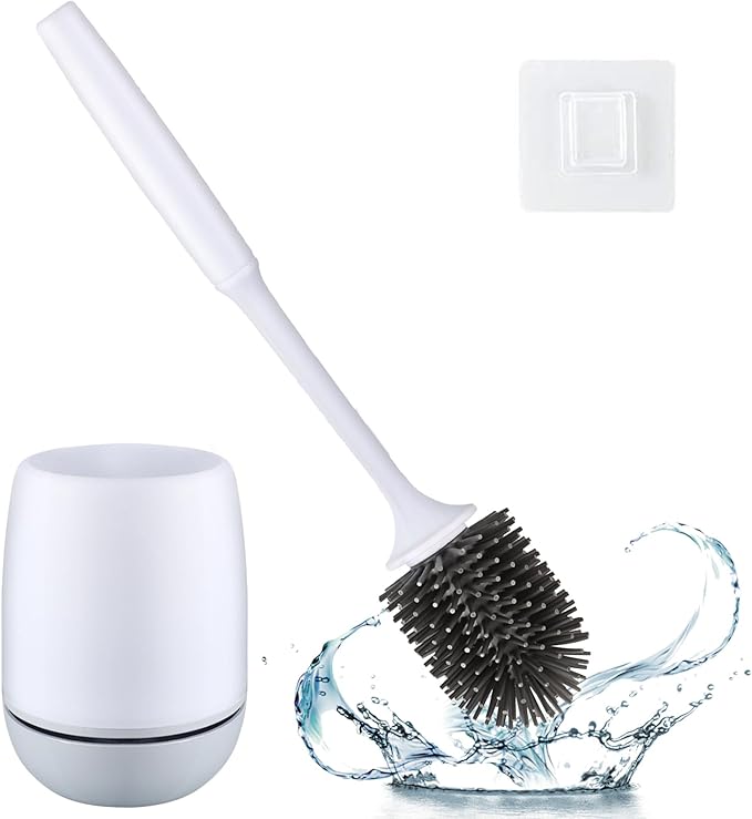 RV Toilet Bowl Brush and Holder, Silicone Toilet Bowl Brush Cleaning Toilet Scrubber Set with Non-Scratch Silicone Bristles Deep Cleaning. Wall Mount for Motorhome Travel, Travel Trailers, Camper
