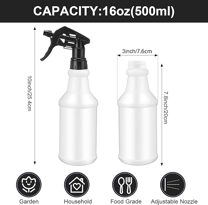 Eccliy 20 Pack 16 Oz Empty Spray Bottles for Cleaning, Leak Proof Spray Bottles with Measurements and Adjustable Nozzle for Cleaning Commercial Supplies(Cylinder,Black)