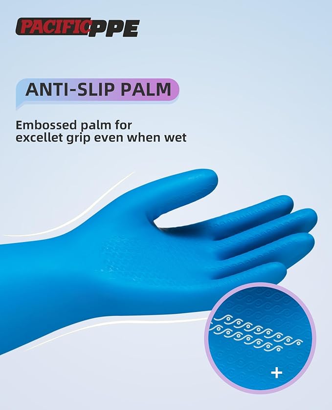 PACIFIC PPE 2 Pairs Reusable Dishwashing Cleaning Gloves with Latex Free, Cotton Lining, Kitchen Gloves, Blue, Medium