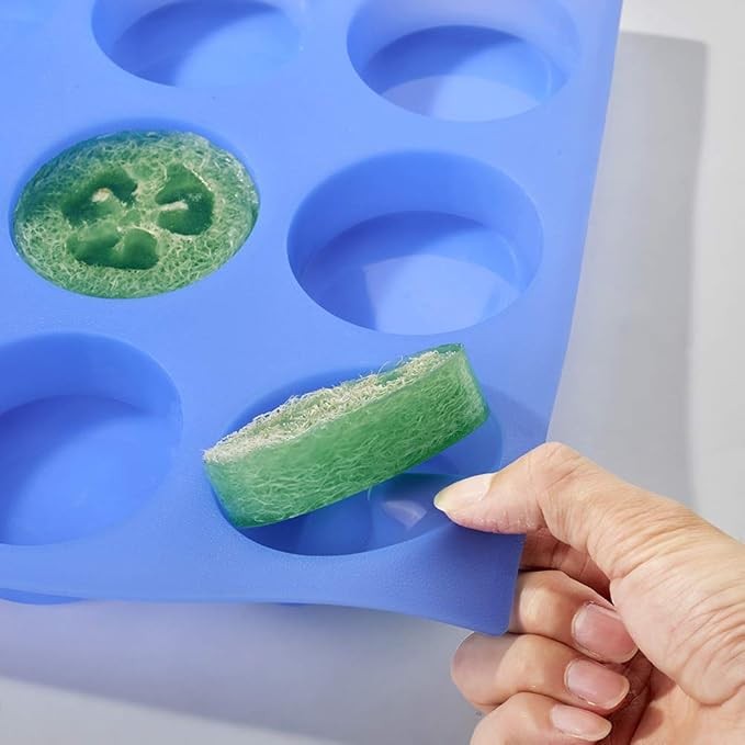 Big Round Silicone Soap Mold - 4oz, 3'' Round, Thick Individual Loofah Soap Molds with Uniform Big Size and Ease of Use - 14" x 11"