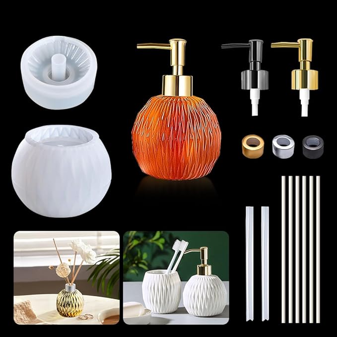 Bottle Resin Mold with Pump Soap Dispenser Resin Mold Perfume Bottle Silicone Molds for Epoxy Casting DIY Bottle Pen Flower Storage Candle Holder Home Decor