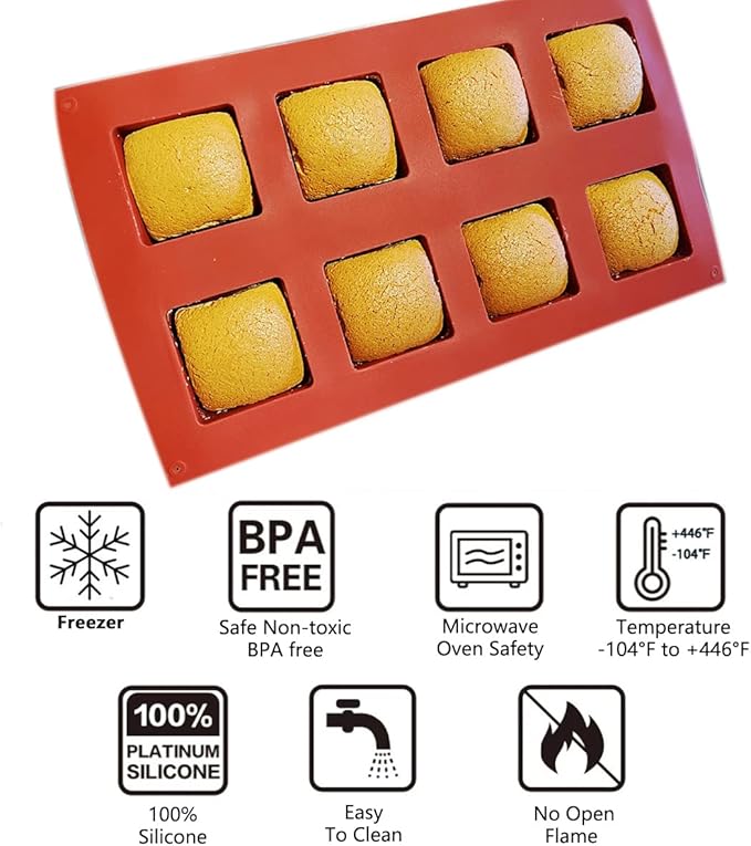 Square Silicone Mold for Baking, 8-Cavity 3D Cube Square Chocolate Molds for Cookie Covered Chocolate Candy Jello