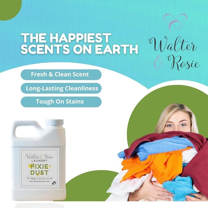 Walter & Rosie Pixie Dust Luxury Detergent - Inspired Scent with Green Notes & White Jasmine - Cleans All Fabric Types - Ideal for Machine & Handwash - The Happiest Detergent on Earth - 32 Oz