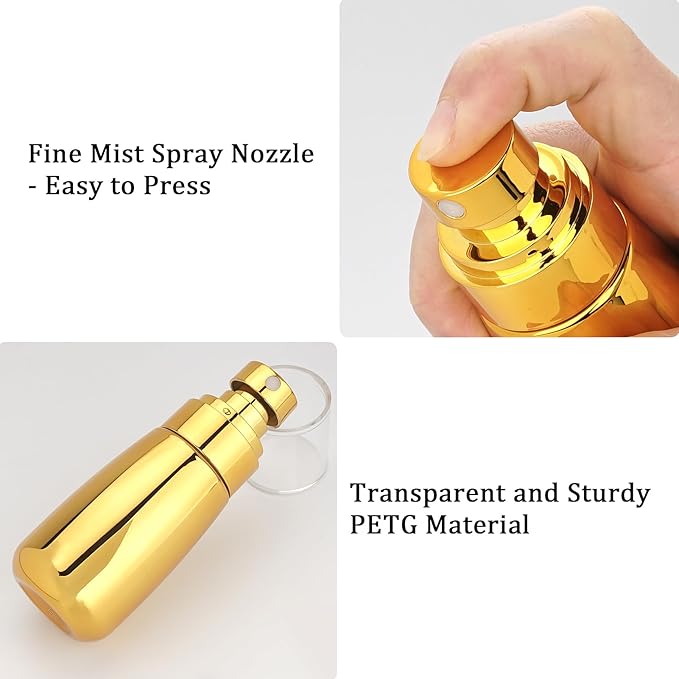 Cosywell Travel Spray Bottle TSA Approved 3 Pack 2oz 60ml Leak Proof Fine Mist Spray Bottle Empty Plastic Refillable Containers for Hair Perfume Toners Rose Water Cosmetics(Brown+Clear+Glod)