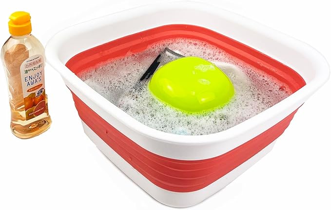 SAMMART 8L (2.1 Gallon) Collapsible Tub - Foldable Dish Tub - Portable Washing Basin - Space Saving Plastic Washtub (White/Coral Pink)