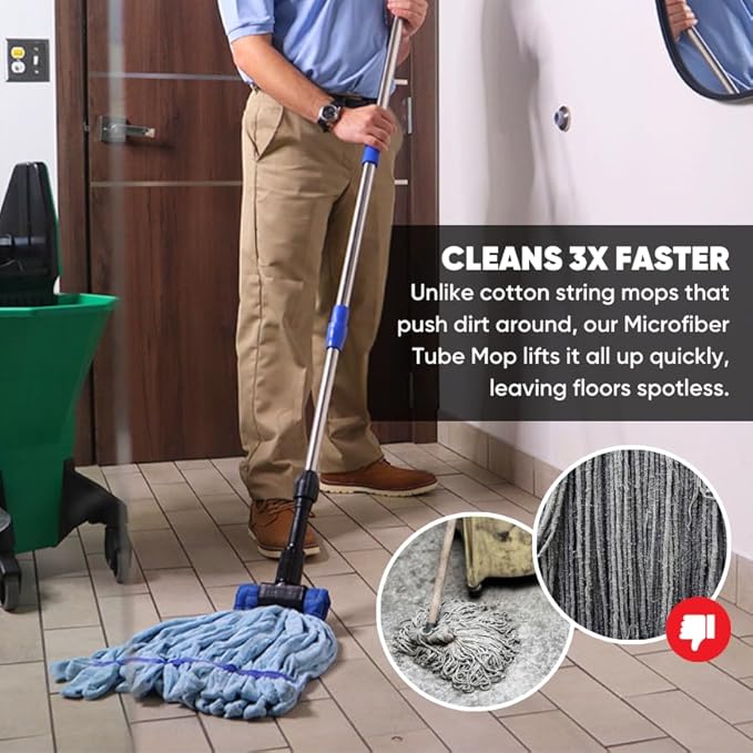 Commercial Mop Head Replacement – 1 Pack Medium Green Microfiber Tube Mop (14 oz.) | Industrial Wet Mops | Refill Heads, Machine Washable, Heavy Duty | Hardwood, Tile, Laminate, Vinyl Floors
