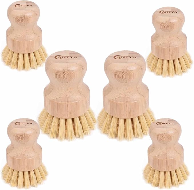 6 Pack Bamboo Dish Brush - Soft Bristle, Eco Vegetable Brush, Environmental Protection and Durable, Bamboo Dish Scrubber for Cleaning Pots, Pans, Grills and Stoves