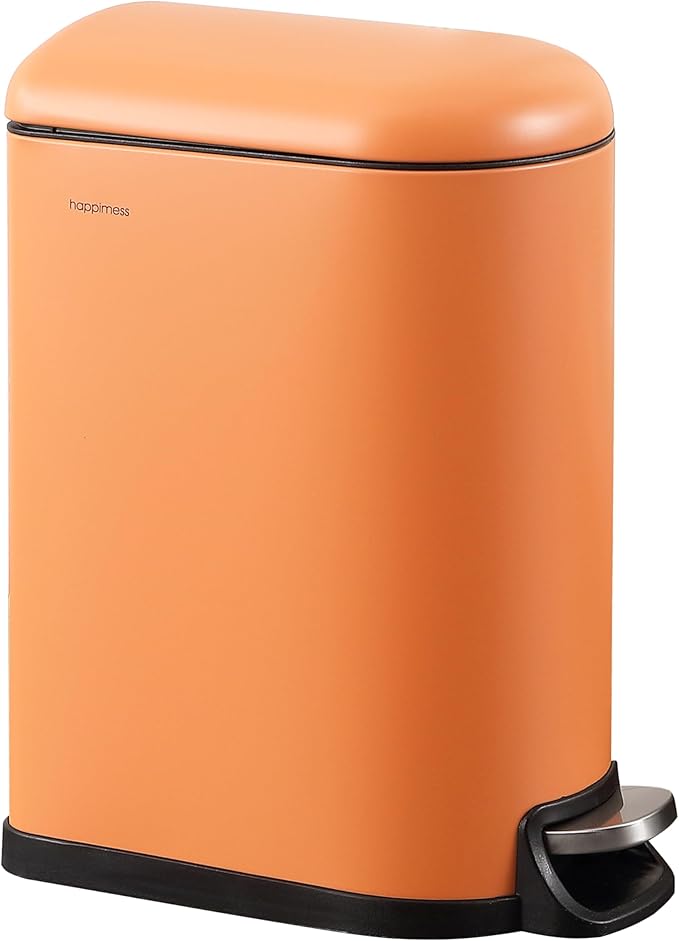 happimess HPM1009K Roland Mini 2.6-Gallon Step-Open Trash Can, Carrot Cake,with Soft-Close Lid, Fingerprint Resistant, Modern, Minimalistic for Home, Kitchen, Laundry Room, Office, Bedroom, Bathroom
