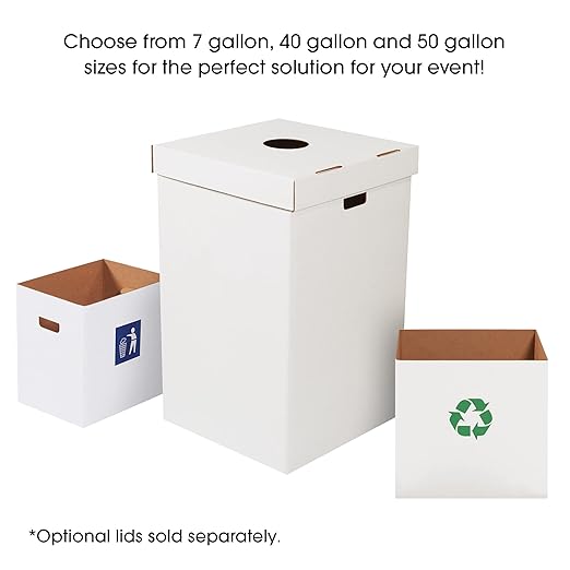 BOX USA 40 or 50 Gallon Corrugated Cardboard Trash Can and Recycling Bin Lids (10-Pack) 18"L x 18"W x 3"H, White, Reusable and Disposable Garbage Lid for Parties and Outdoor Events