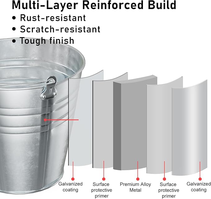 4 Gallon Galvanized Ice Bucket - Large Rustproof Metal Bucket Drink Tub with Wood Handles - 13" Beverage Bucket for Party BBQ Wedding Home Décor & Storage - 13"L x 13"W x 12"H - 4 Pack