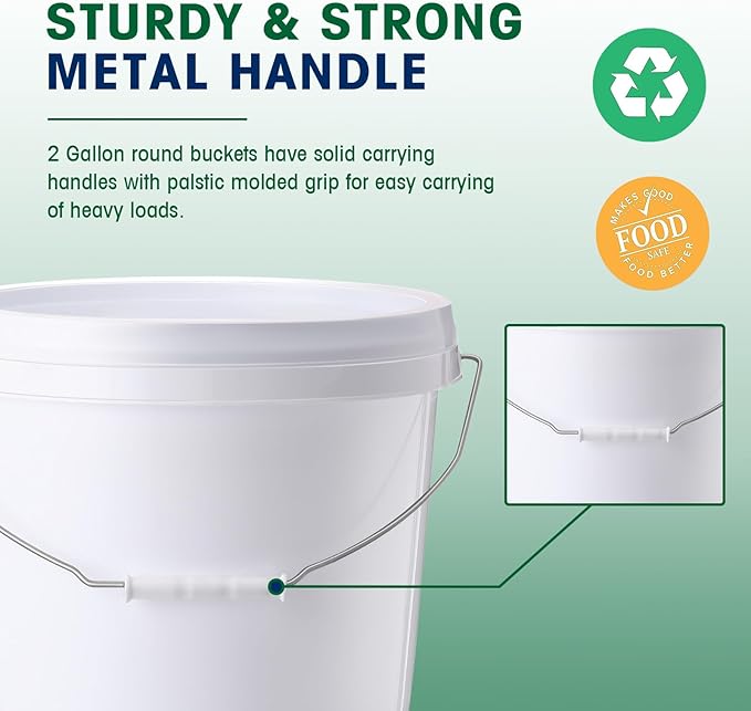 Tioncy 24pcs 2 Gallon Plastic Bucket with Lid Heavy Duty 2 Gallon Bucket Pail with Lid Handle for Storage Container Home Household Cleaning (White)
