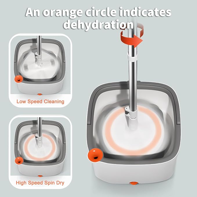 Spin Mop and Bucket Set with Self Separation System 360° Spinning Self-Wringing, Square Clean Mop and Bucket with Wringer-with Replaceable Mop (Light Grey Mop and Bucket Set 14pads)