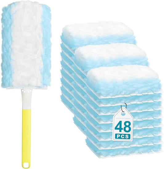 JOYMOOP Disposable Duster for Cleaning, with 1 Handles & 48 Ct Yellow Heavy Duty Refills for Swiffer Feather Duster, Household Cleaning Tool for Electronics, Dusting Furniture, Blinds