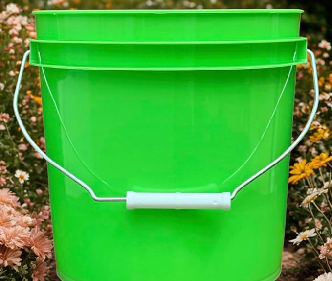 House Naturals 2 Gallon Food Grade - BPA Free Made in USA Buckets Lime Color pails with Screw On Gasket Lids (3, Lime - Black lids)