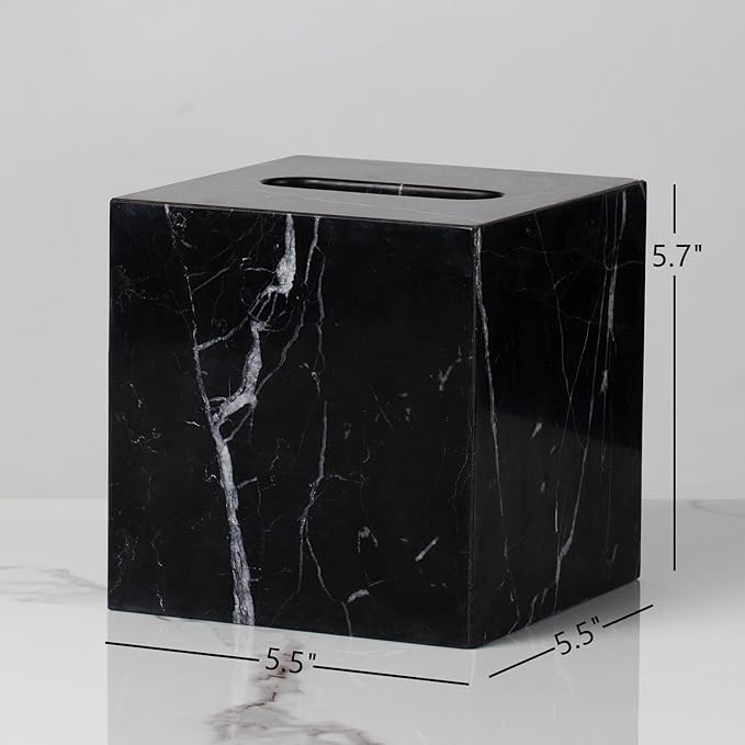 Elegant Black Marble Bath Essentials - Elevate Your Bathroom with Luxurious, Timeless Design,Marble Bath Accessories, Craftsmanship (Tissue Box)