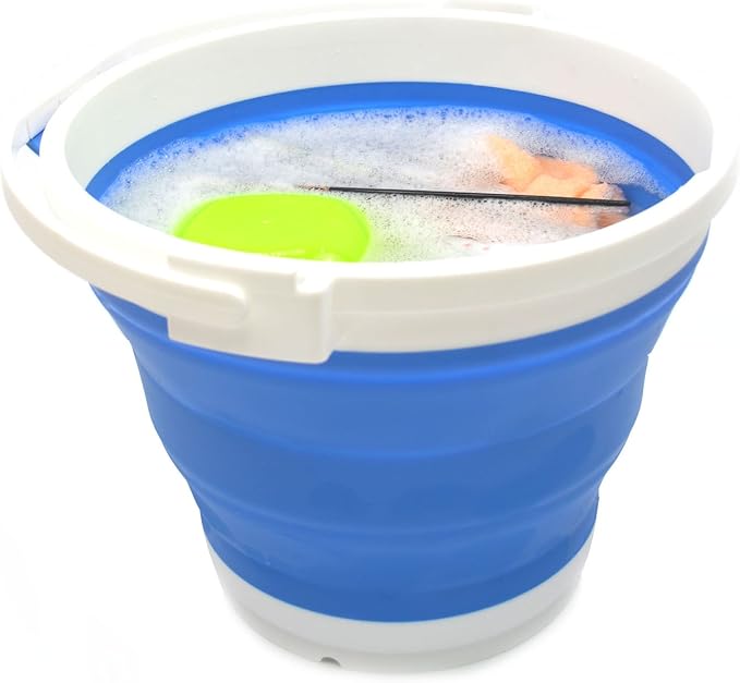 SAMMART Set of 2-10L (2.64Gallon) Collapsible Fishing Bucket Locking Lid, 31cm Dia. (2, Blue)