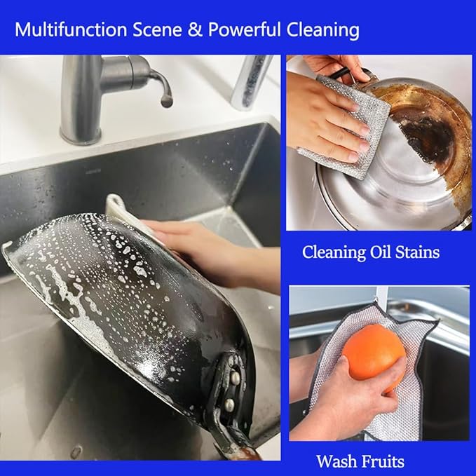 10 PCS Non Scratch Wire Dishcloth, Upgrade 3-Layer Dish Cloth, Premium Scrubbing Multipurpose Wire Dishwashing Rag, Kitchen Cleaning, Scrubs Dishes, Sinks Cleans, Home Essentials