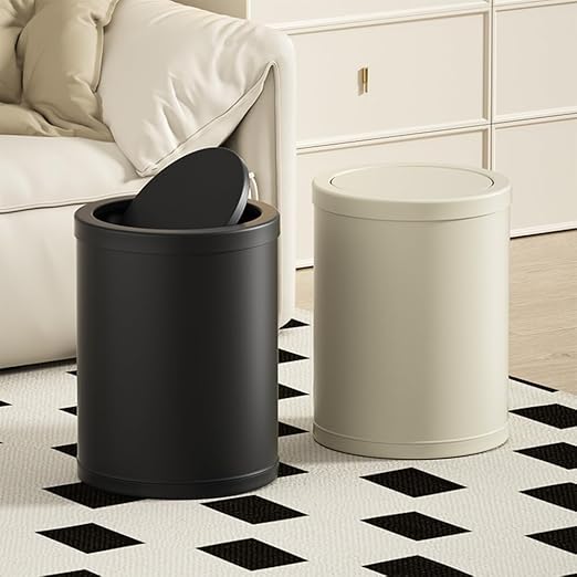 4 Gallon/15L Metal Trash Can with Lid, Bathroom Garbage Can Flipping Lid, Modern, Powder Room, Black Waste Baskets, for Bathroom, Commercial, Kitchen, Office, Hotel(15L-Black)