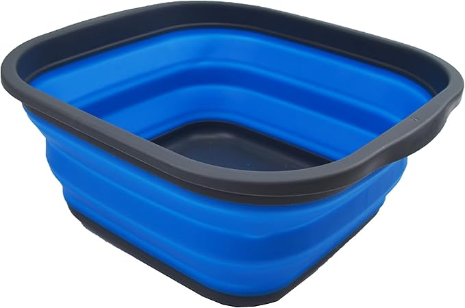 SAMMART 5.5L (1.4 Gallons) Collapsible Tub - Foldable Dish Tub - Portable Washing Basin - Space Saving Plastic Washtub (Grey/Blue, 1)
