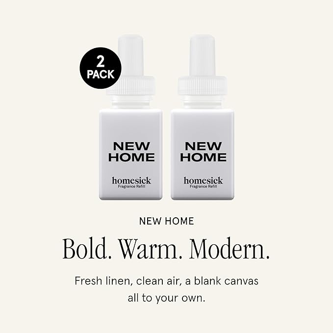 Pura & Homesick Home Scent Refill - Smart Air Diffuser - Up to 120-Hours of Luxury Fragrance per Refill - Home Essential - Clean & Safe Diffuser Fragrance - 2 Pack, New Home
