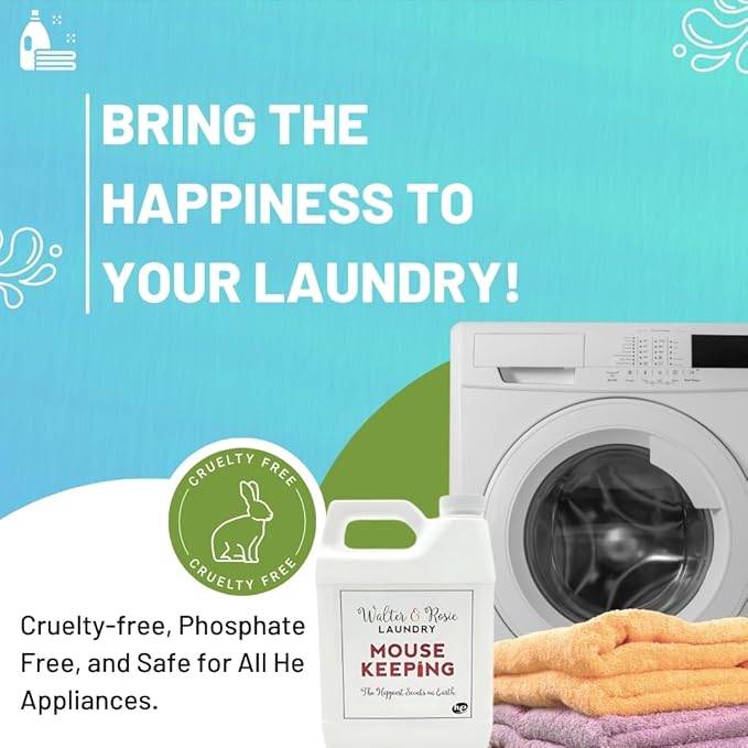 Walter & Rosie Mouse Keeping Luxury Detergent - Inspired Scent with Bergamot and Grapefruit - Cleans All Fabric Types - Ideal for Machine & Handwash - The Happiest Detergent on Earth - 32 Oz