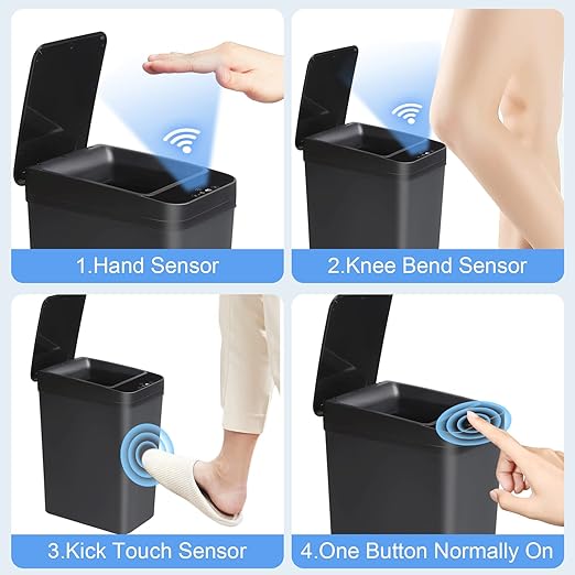 Bathroom Automatic Trash Can 2 Pack 2.2 Gal & 4 Gal Touchless Motion Sensor Small Garbage Can with Lid Smart Electric Narrow Garbage Bin for Bedroom Office Kitchen (Black)