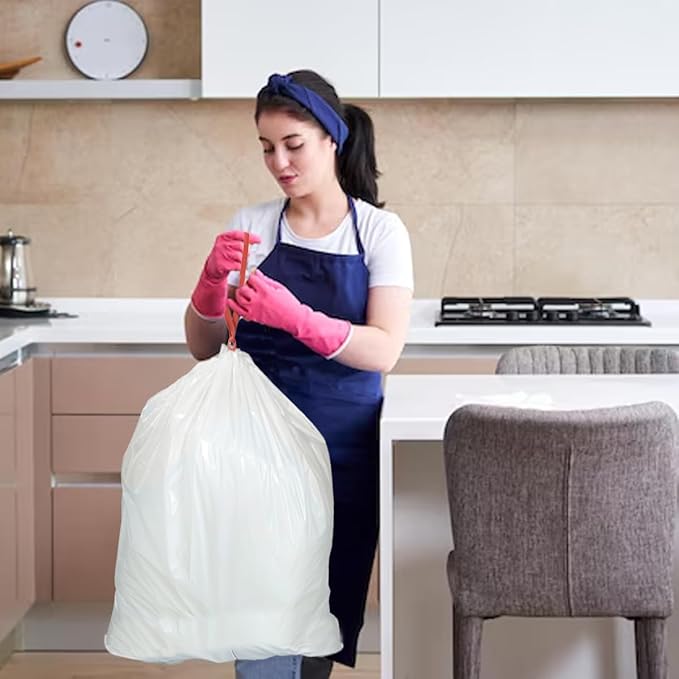Trash Bags 8-10 Gallon Drawstring, 120 Count, Multifold Roll Garbage Bags, Large Kitchen Trash Bags, Odorless & Heavy Duty White Plastic Food Scrap Bags for Bathroom Bedroom Office Waste