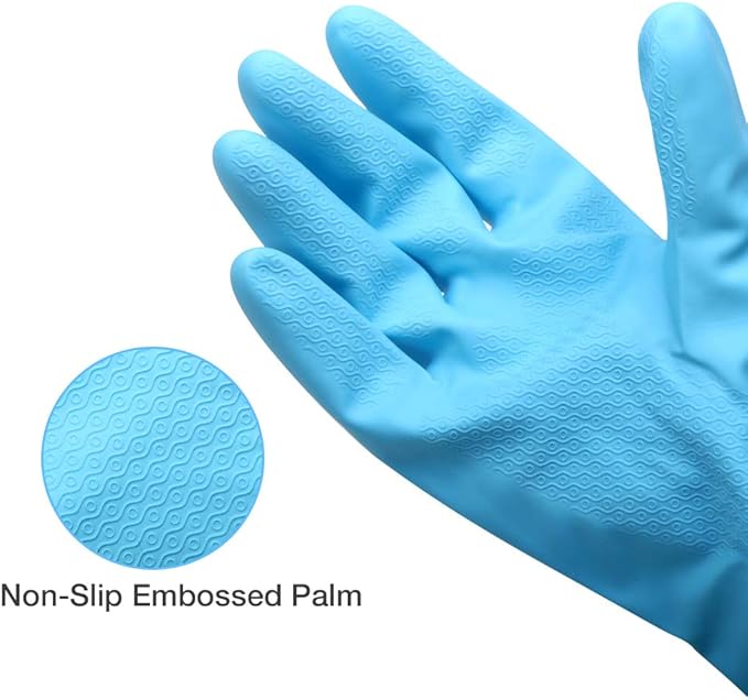Alimat PluS 3 Pack Reusable Cleaning Gloves Latex Free, Dishwashing Gloves with Cotton Flock Liner and Embossed Palm, Waterproof Household Gloves for Laundry, Gardening (Small)
