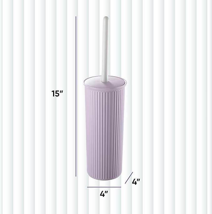 Superio Decorative Plastic Toilet Bowl Brush and Holder Set, Cleaner Scrubber for Bathroom (2, Lilac)