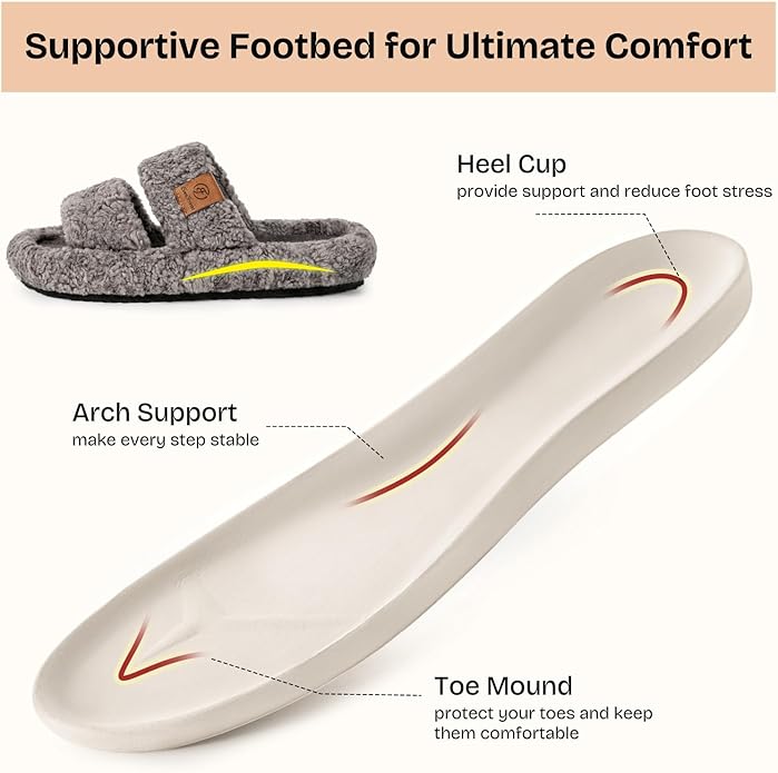 EverFoams Womens Fuzzy Open-toe Slippers Soft Comfy Memory Foam Indoor House Shoes