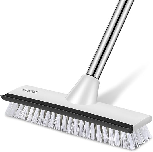 SetSail Floor Scrub Brush with 51-Inch Long Adjustable Handle 2 in 1 Scrape Brush Stiff Bristle Floor Scrubber for Cleaning Shower Bathroom Garage Kitchen Wall Deck Tub Tile
