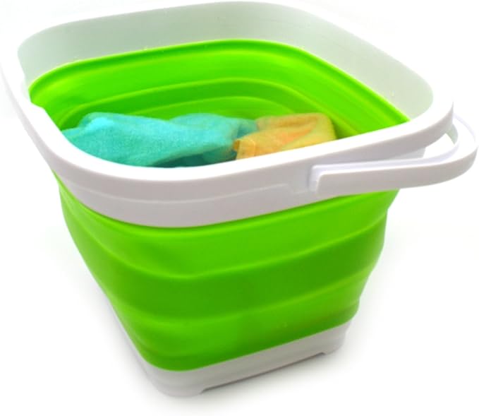 SAMMART Set of 2-11L (2.9 Gallon) Collapsible Rectangular Handy Basket/Bucket (2, Green)