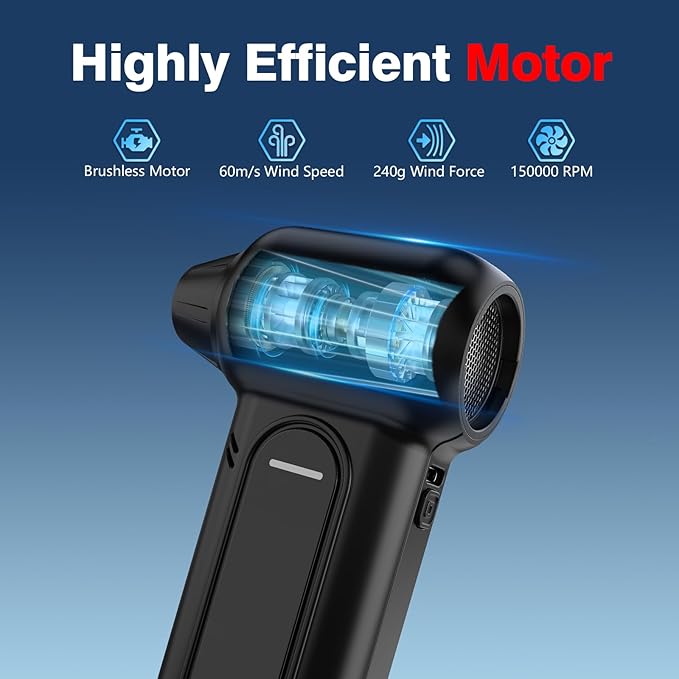 ANABOX Electric Air Duster – 150,000 RPM Cordless Blower, Brushless Motor, 4-Speed Adjustable, Rechargeable 8000mAh, LED Light for Computer, Keyboard, Car & Home Cleaning