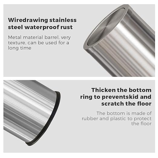 4.7 Gallon/18L Stainless Steel Bathroom Trash Can,Silver Garbage Bin with Swing Lid,Round,Elegant Waste Basket,for Toilet,Kitchen,Living Room,Hotel,Home (18L-Silver)