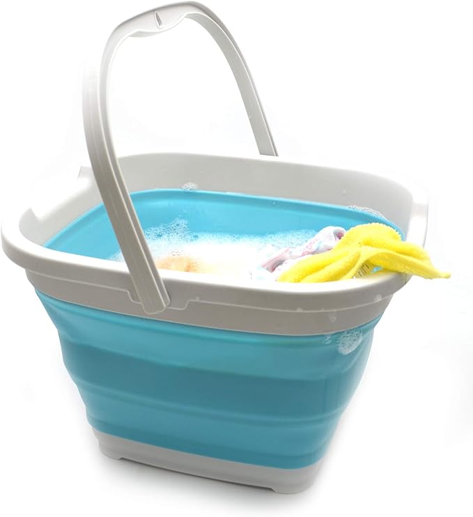 SAMMART 10L (2.6 Gallon) Collapsible Rectangular Handy Bucket (2, Grey/Bright Blue)