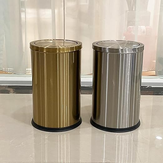 4.7 Gallon/18L Stainless Steel Bathroom Trash Can,Gold Garbage Bin with Swing Lid, Round, Elegant Waste Basket, for Toilet Bathroom Cafe Kitchen Office Hotel Home (18L-Gold)
